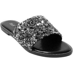 H2K Womens Glitter Bling Fancy Slide Flat Low Wedge Sparkle Sandals Shoes Dream